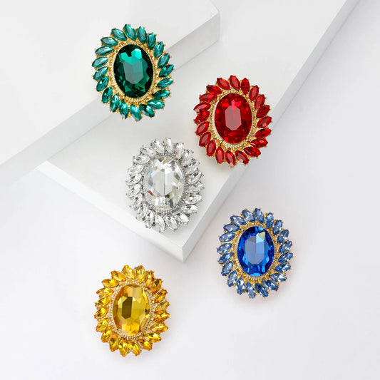 Crystal Oval Sunflower Brooches for Women Unisex 5-color Botanical Flower Pins Banquet Party Backpack Gifts Jewelry Accessories