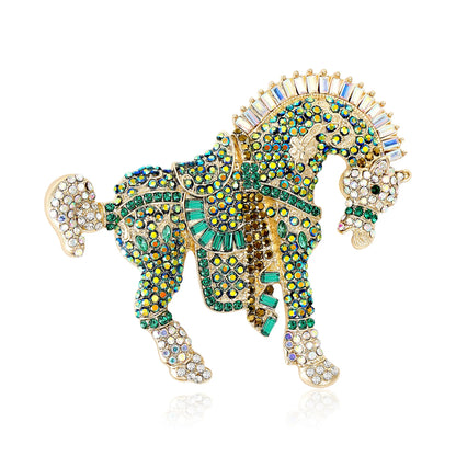 Beaut&Berry Luxury Rhinestone Horse Brooches for Women Unisex Zodiac Animal Pins Casual Party Accessories New Year Gifts Friends