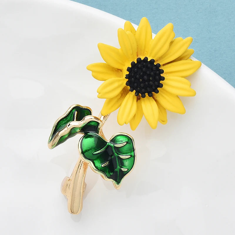 Wuli&baby Cute Sunflower Brooches For Women Unisex Yellow Enamel Daisy Flowers Party Casual Brooch Pins Gifts