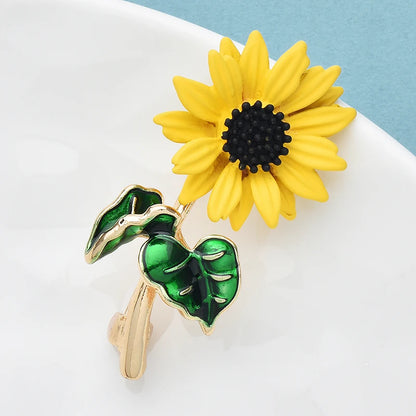 Wuli&baby Cute Sunflower Brooches For Women Unisex Yellow Enamel Daisy Flowers Party Casual Brooch Pins Gifts