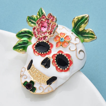 Wuli&baby Lovely Enamel Skull Brooches For Women Unisex Flower And Skeleton Casual Party Coat Brooch Pins Gifts