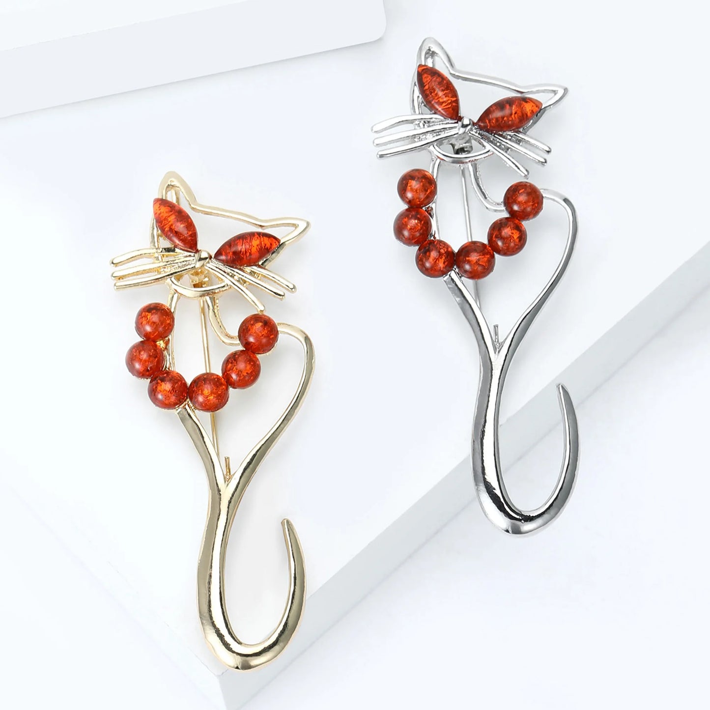 Beaut&Berry Trendy Simple Hollowed Out Cat Brooches for Women Unisex Animal Pins Casual Party Jewelry Accessories Gifts