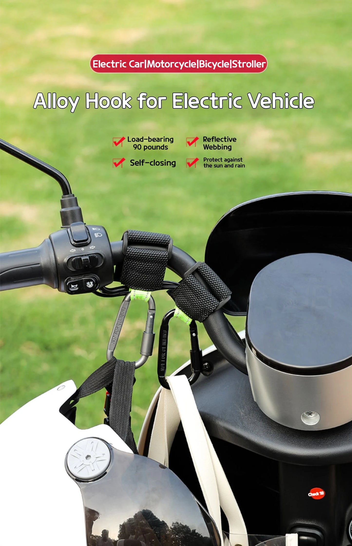 2PCS Heavy Duty Aluminium Alloy Hooks, Multi-functional Solid & Thick for Motorcycle, E-Bike, Scooter & Outdoor Use