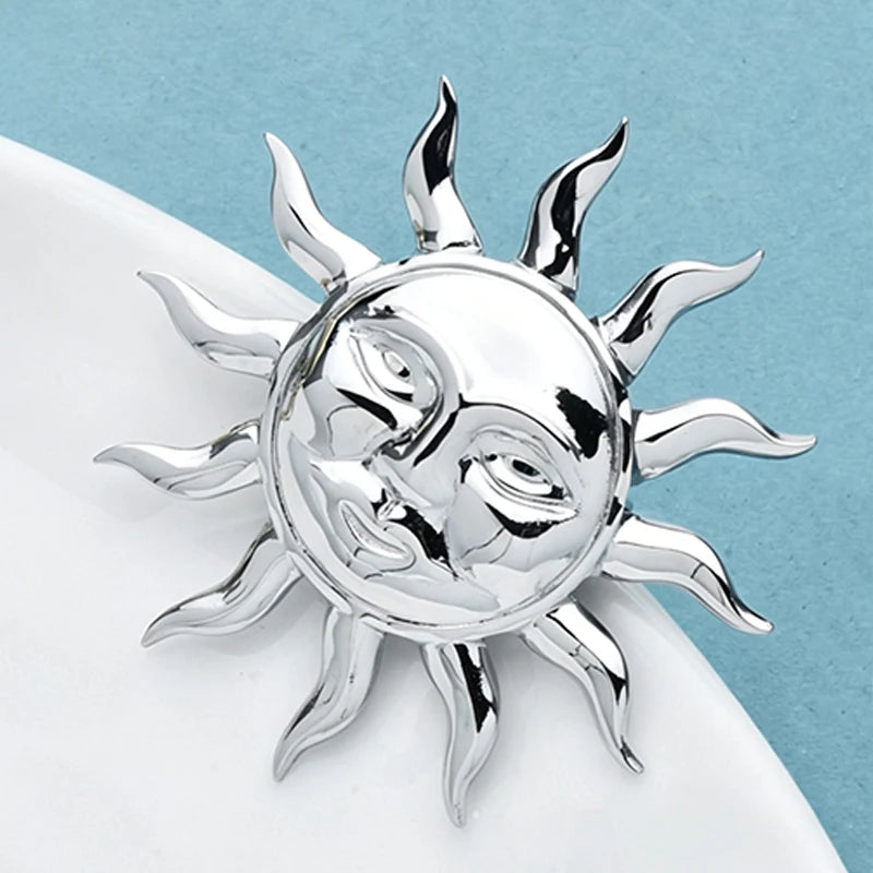 Wuli&baby Stainless Steel Sun Brooches For Women Unisex 2-color Simple Style Casual Office Brooch Pin Fashion Jewelry Gifts
