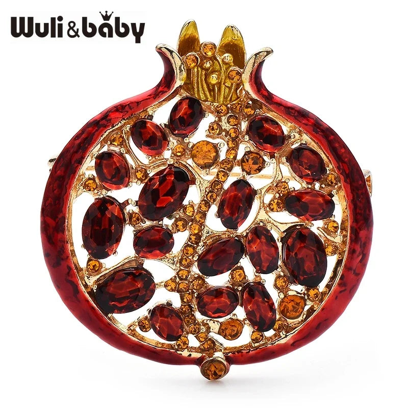 Wuli&baby 3-color Pomegranate Brooches For Women Unisex Enamel Rhinestone Fruits Plants Party Office Coat Brooch Pins Gifts