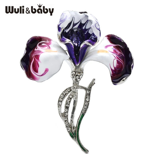 Wuli&baby Enamel Orchid Flower Brooches Rhinestone Elegant Plants Brooch For Women's Clothes Backpack Pins Gifts