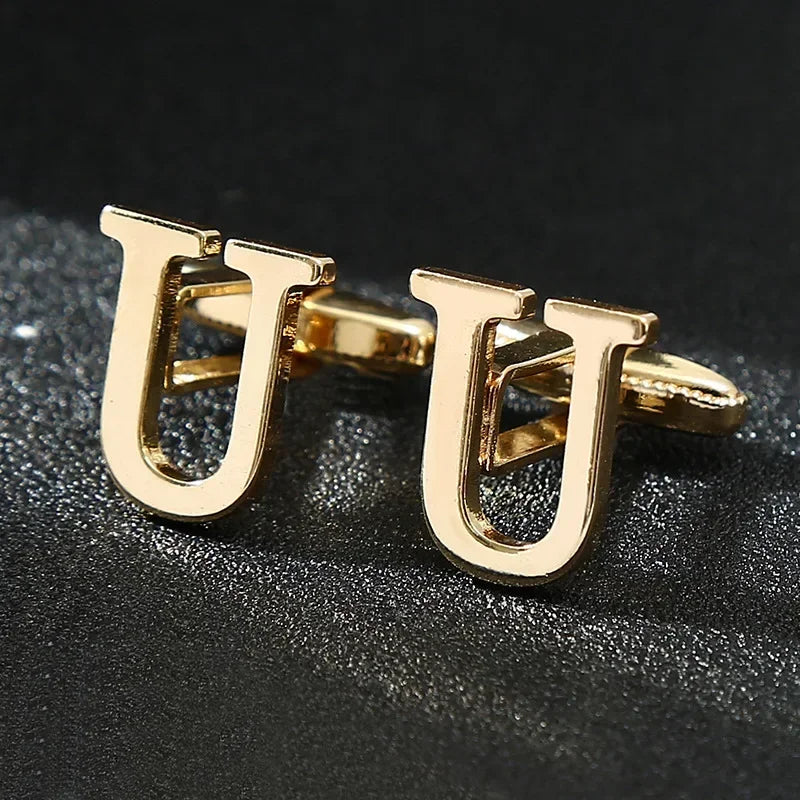 High Quality Gold Color English Letters A-Z Cufflinks for Men Luxury Jewelry Shirt Cuff Links French Business Accessories