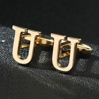 High Quality Gold Color English Letters A-Z Cufflinks for Men Luxury Jewelry Shirt Cuff Links French Business Accessories
