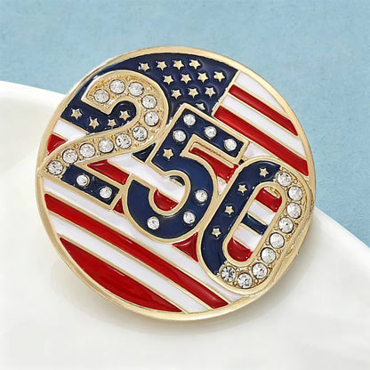 Wuli&baby USA 250 Independence Day Brooches Badge For Women Unisex Enamel Rhinestone American Flag Round Party Brooch Pin Gifts