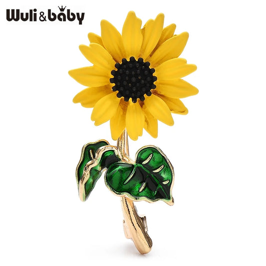 Wuli&baby Cute Sunflower Brooches For Women Unisex Yellow Enamel Daisy Flowers Party Casual Brooch Pins Gifts
