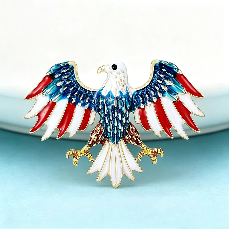 Wuli&baby Eagle USA 250 Independence Day Brooches Pins For Women Unisex Enamel Cool American Flag Design Eagle Animal Brooch Pin