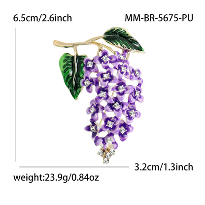 Beaut&Berry Luxury Enamel Wisteria Flower Brooches for Women Unisex Plant Pins Casual Party Jewelry Accessories Gifts Decoration