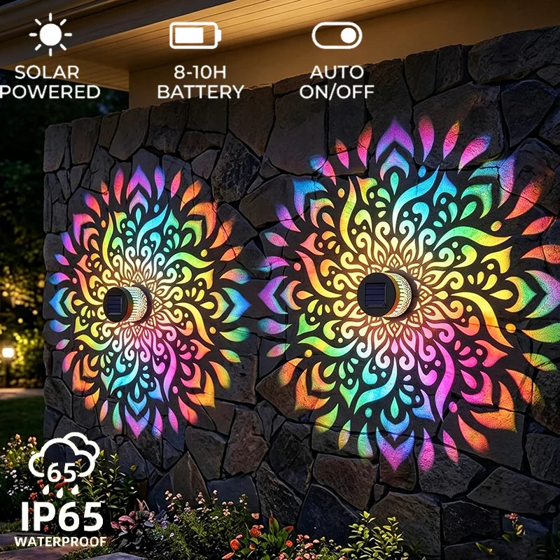 Solar Mandala Sunflower Projector Wall Light Outdoor Garden Decoration Landscape Light for Patio Garden Estate Porch Courtyard
