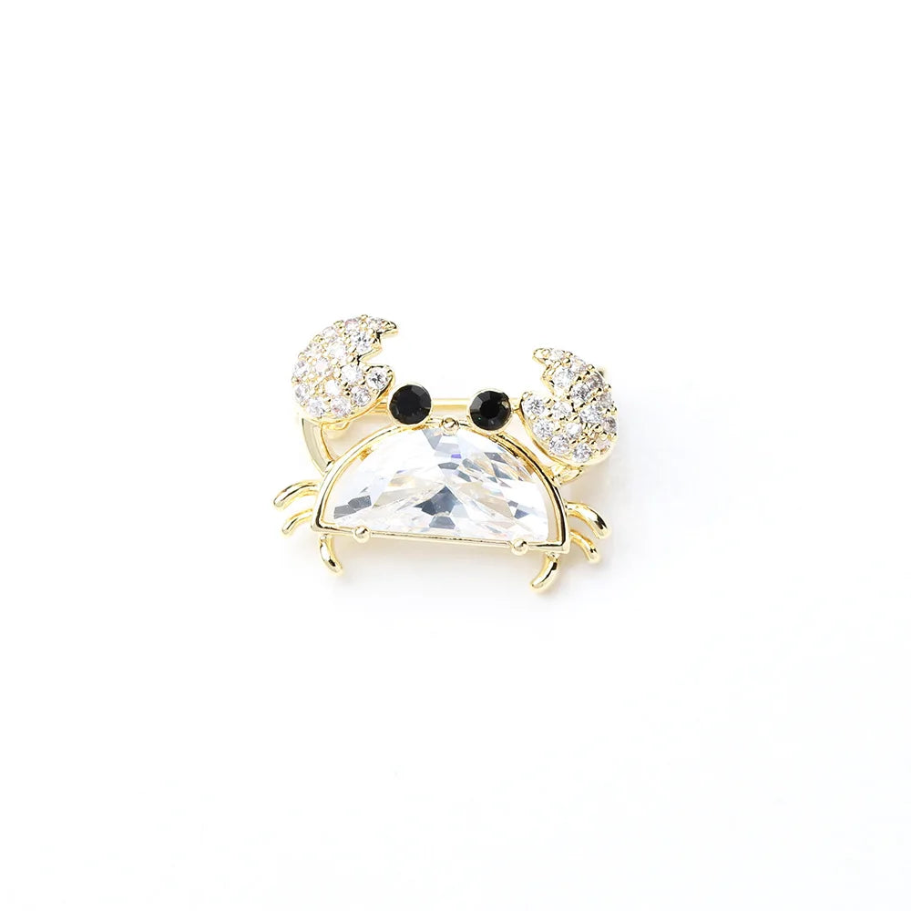 Lovely Designed Multicolor Zircon Crab Brooches For Women Fashion Casual Crystal Animal Pins Party Clothes Jewelry Unisex Gift