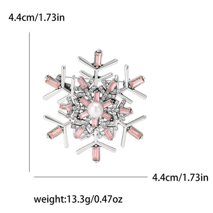 Christmas Rhinestone Snowflake Brooches for Women Unisex Pearl Ice Crystal Pins Office Party Friend Gifts Jewelry Accessories