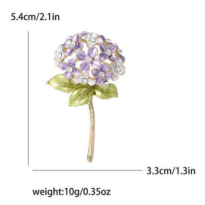Enamel Hydrangea Brooches for Women Unisex Trendy Rhinestone Flower Pins Banquet Party Backpack Gifts Jewelry Accessories