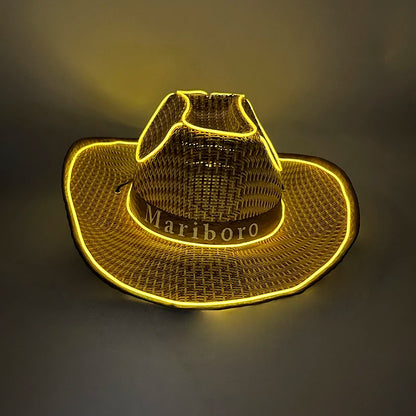 LED Glowing Cowgirl boy Hat Neon Luminous Bride Hat For Holiday Light Up Supplies Fluorescent Party Props Bachelorette Party Hat