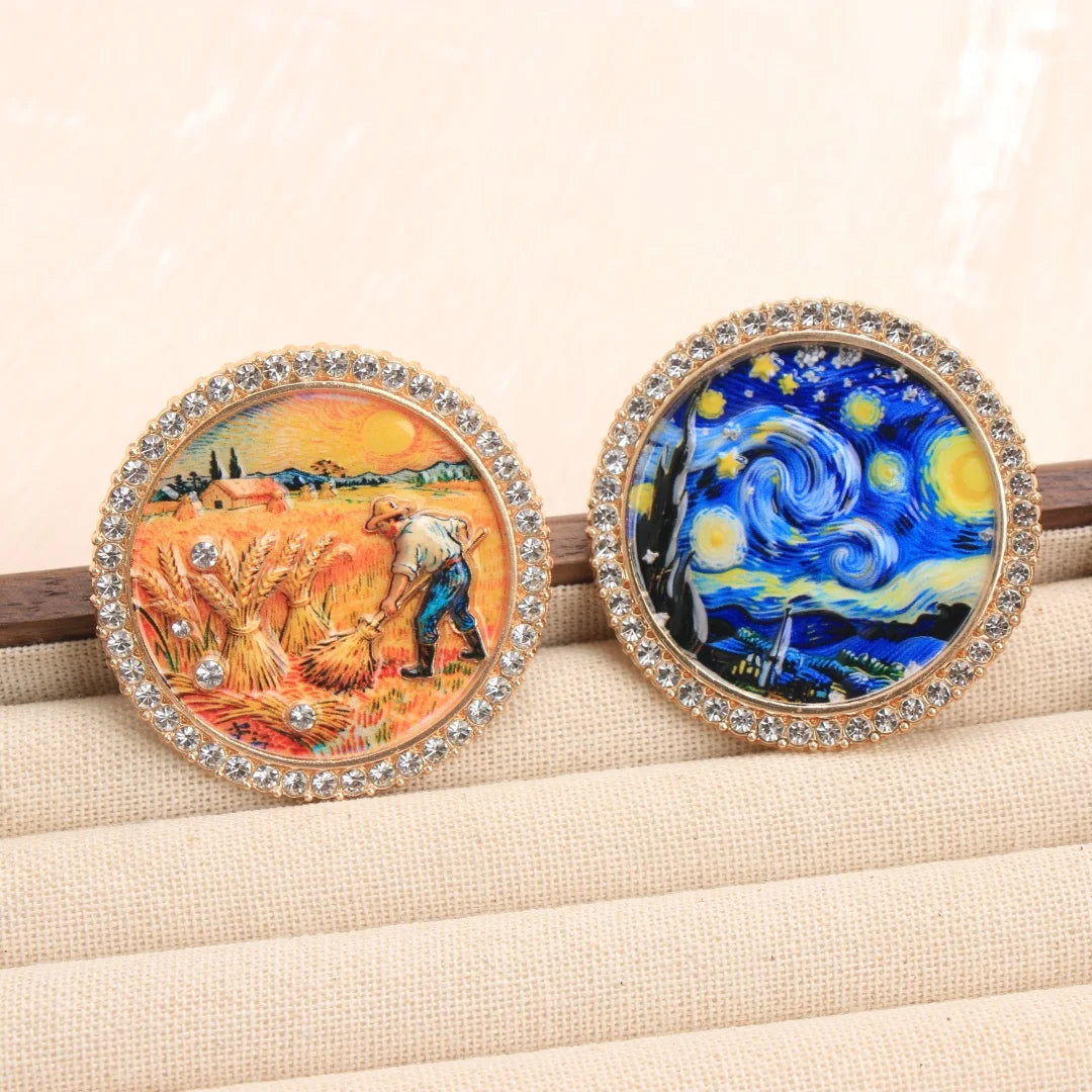 Baroque Luxury Starry Night Wheat Field Oil Painting Design Brooch for Men and Women, Jewelry, Fashion Accessories, Party Gift