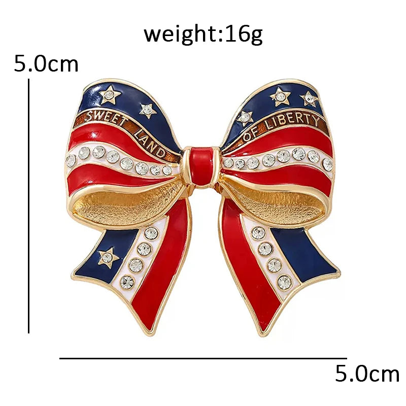 Wuli&baby American Flag Bowknot Brooches For Women Unisex Enamel USA 250 Independence Day Party Office Brooch Pin Gifts