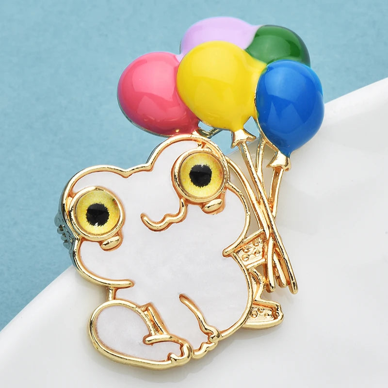 Wuli&baby Cute Balloon Frog Brooches For Women Unisex Enamel Animal Party Casual Coat Sweater Brooch Pins Gifts