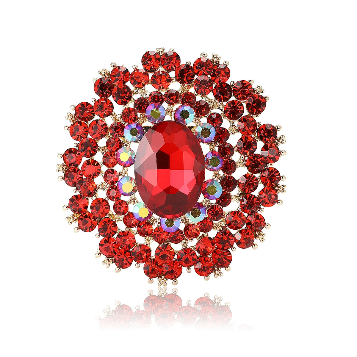 Beaut&Berry Luxury Shiny Round Large Glass Brooches for Women Rhinestone Pins 6-color Available Casual Party Accessories Gifts