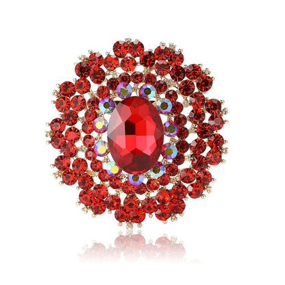 Beaut&Berry Luxury Shiny Round Large Glass Brooches for Women Rhinestone Pins 6-color Available Casual Party Accessories Gifts