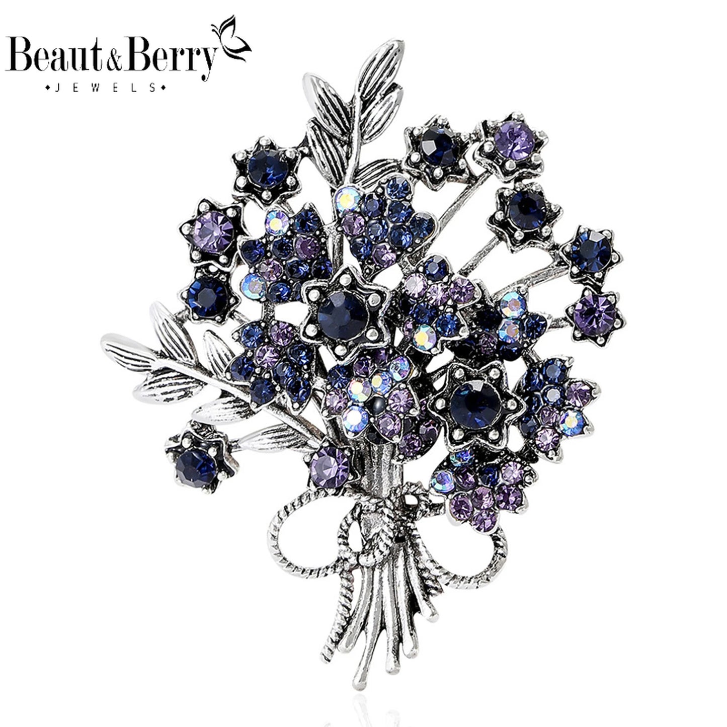 Beaut&Berry Luxury Rhinestone Flower Bouquet Brooches for Women Plant Pins Friends Party Gifts Banquet Jewellery Accessories