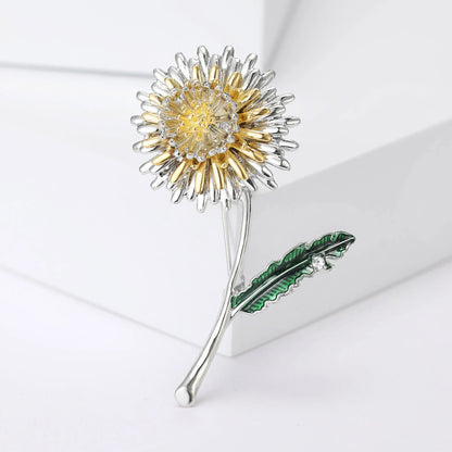 Enamel Chrysanthemum Pin for Women Sunflower Brooches Flower Leaf Pins Banquet Party Backpack Gifts Jewelry Accessories