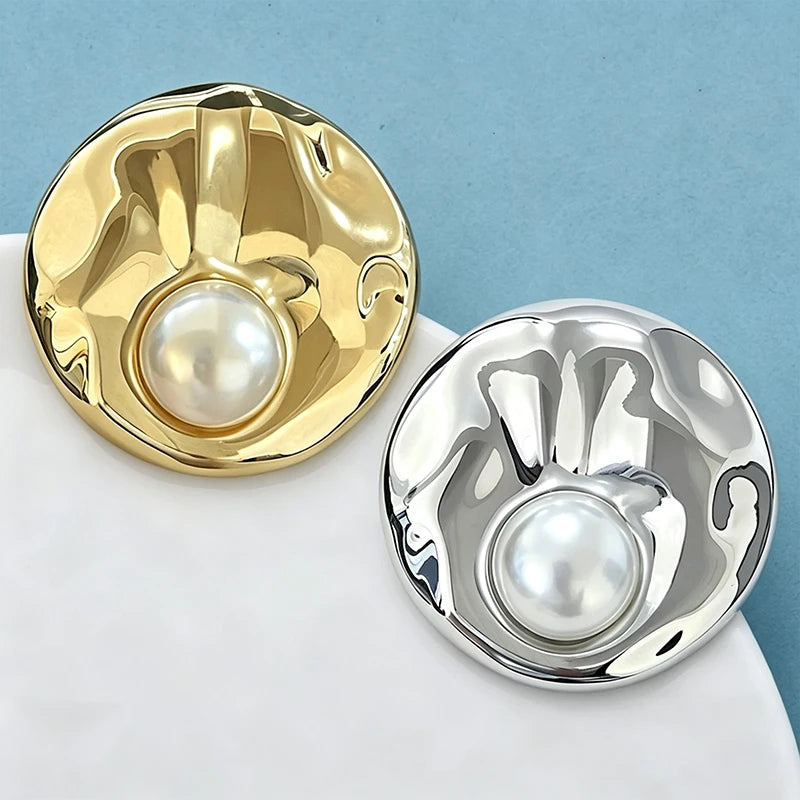 Wuli&baby Pearl Alloy Round Brooches For Women Unisex 2-color Geometric Party Office Brooch Pins Gifts
