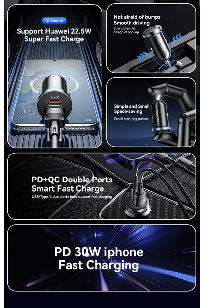 Essager 30W USB C Car Charger Type C Quick Charger PD QC 3.0 SCP 5A Fast Charging Car Phone Charge For iPhone Xiaomi Samsung