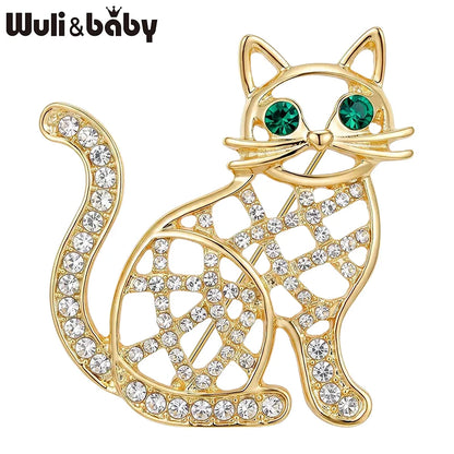 Wuli&baby Cute Hollow-out Cat Brooches For Women Men 2-color Rhinestone Alloy Kitty Animal Party Causal Brooch Pins Gifts