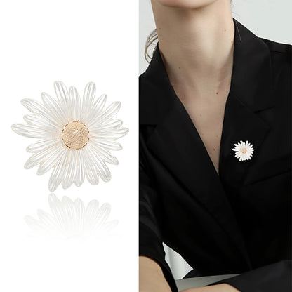 Enamel Sunflower Brooches for Women Unisex Pearl Flower Botanical Pins Banquet Party Backpack Gifts Jewelry Accessories