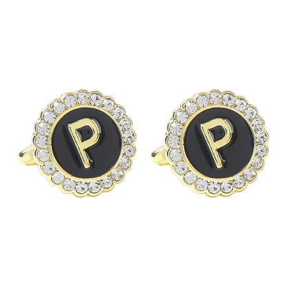 New Round Rhinestone Cufflinks for Men 26 English Letter Cuff Links Button French Business Accessories Gifts