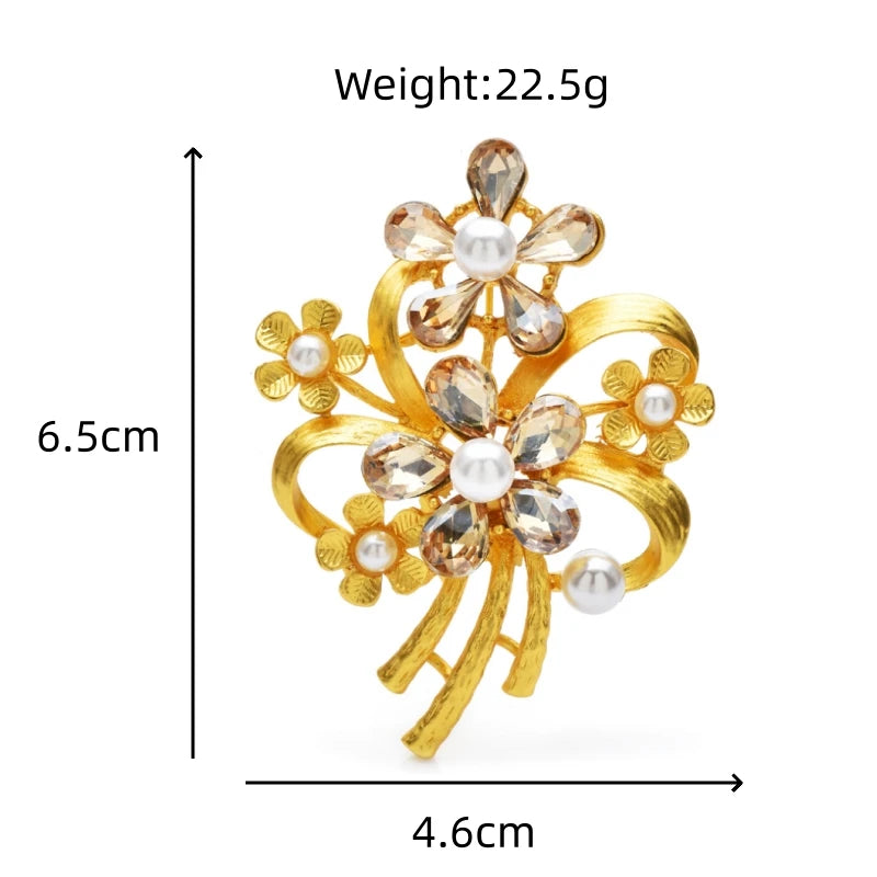 Wuli&baby Retro Rhinestone Flower Brooches For Women Unisex 2-color Alloy Plants Party Casual Brooch Pins Gifts