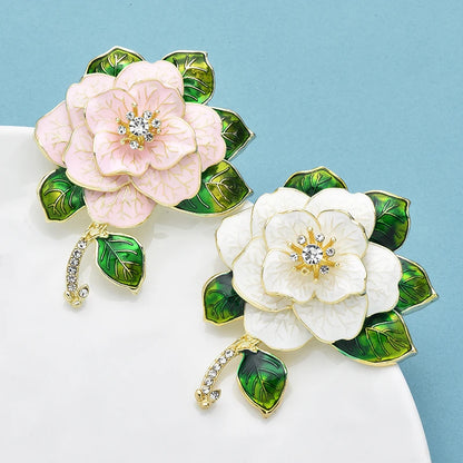Wuli&baby Luxury Pretty Camellia Flower Brooches White Enamel Charming Plants Brooch For Women's Clothes Coat Pins Gifts