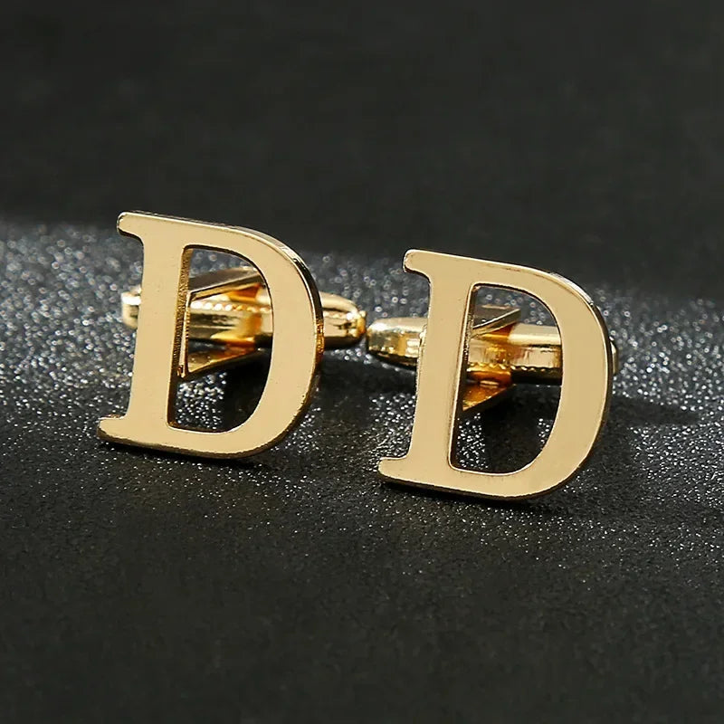 High Quality Gold Color English Letters A-Z Cufflinks for Men Luxury Jewelry Shirt Cuff Links French Business Accessories