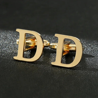 High Quality Gold Color English Letters A-Z Cufflinks for Men Luxury Jewelry Shirt Cuff Links French Business Accessories