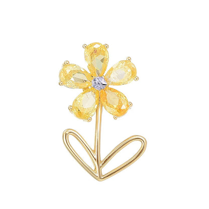 Exquisite Summer Cubic Zirconia Small Yellow Flower Brooches Gold Plated Crystal Lapel Pin Collar for Women Jewelry Accessories