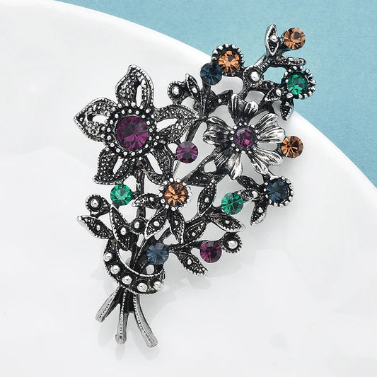 Wuli&baby Vintage Flowers Banquet Brooches For Women Unisex Rhinestone Retro Plants Office Casual Brooch Pins Gifts