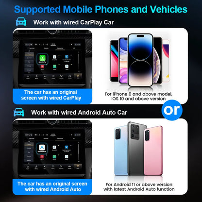 TIMEKNOW New 2 In1 CarPlay & Android Auto Mini Box Wireless CarPlay Adapter Wired to Wireless CarPlay For USB/Type C Dongle