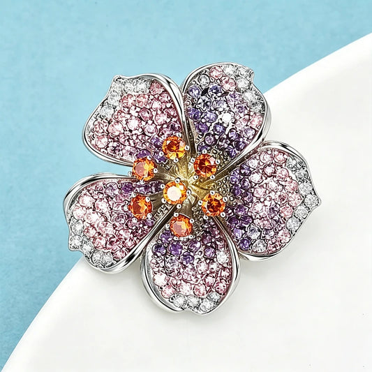 Wuli&baby Peach Blossom Flower Brooches Pins For Women Unisex Beautiful Rhinestone Flowers Party Office Summer Brooch Pin Gifts