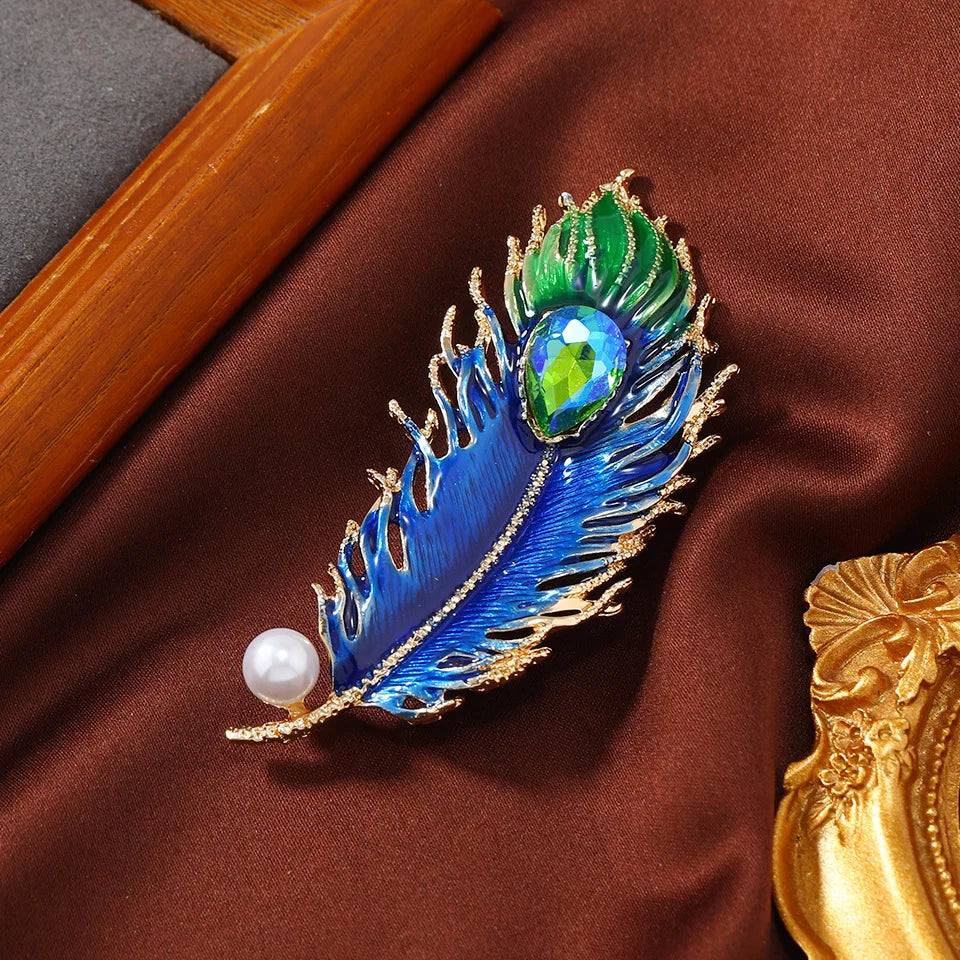 Women Girls Feather Rhinestone Brooches Jewelry Clothing Suit Pins Accessories