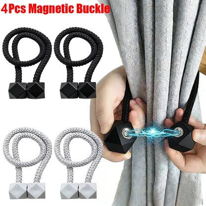 2/4pcs Curtain Tiebacks with Strong Magnet Thick Rope Design Bedroom Living Room Kitchen Durable for Office, Home Decoration