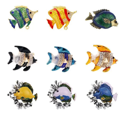 SKEDS Fashion Cute Fish Crystal Enamel Brooch Pin For Women Men Trendy Sea Animal Vintage Brooches Badges Clothes Jewerly Gift