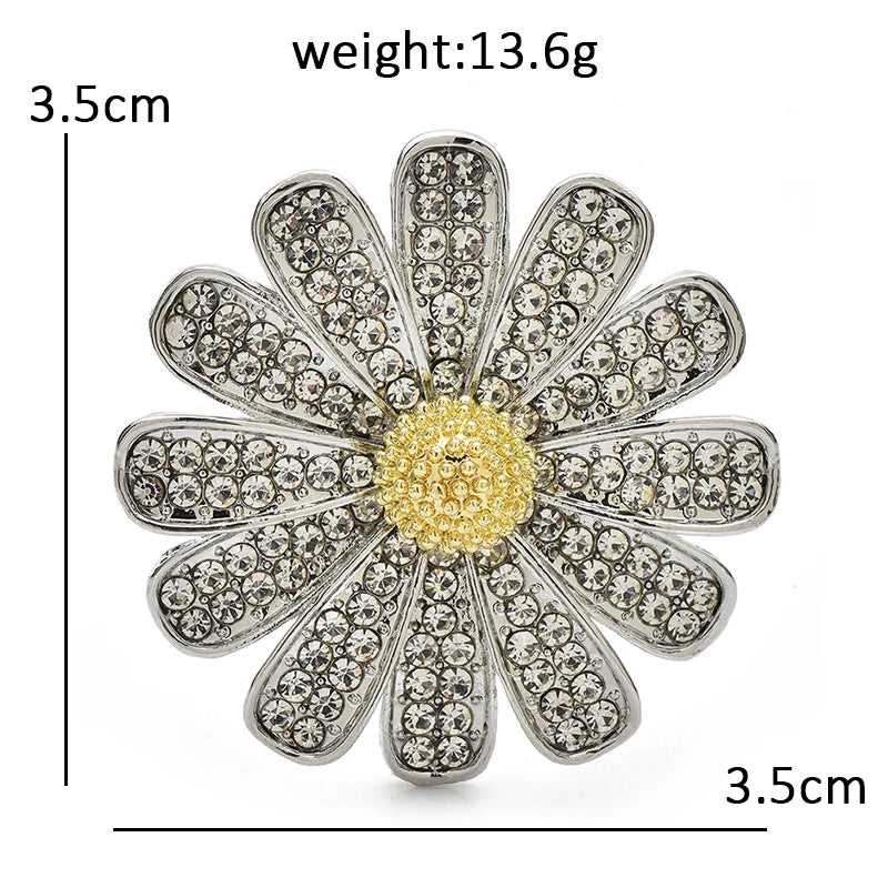 Wuli&baby Beautiful Daisy Flower Brooches Sparkling Rhinestone Sunflower Plants Brooch Pins For Women Unisex Office Casual Gifts