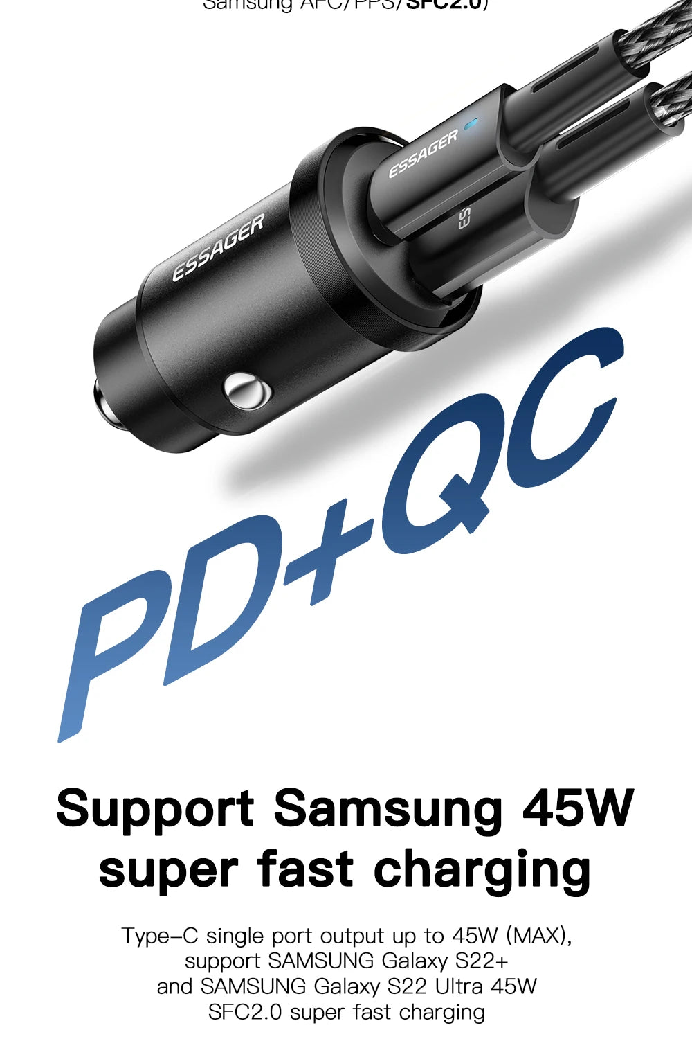 Essager USB C Car Charger 45W 5A Quick Charge 4.0 QC PD 3.0 SCP USB Type C Fast Charging For iPhone14 13 Huawei Samsung Xiaomi