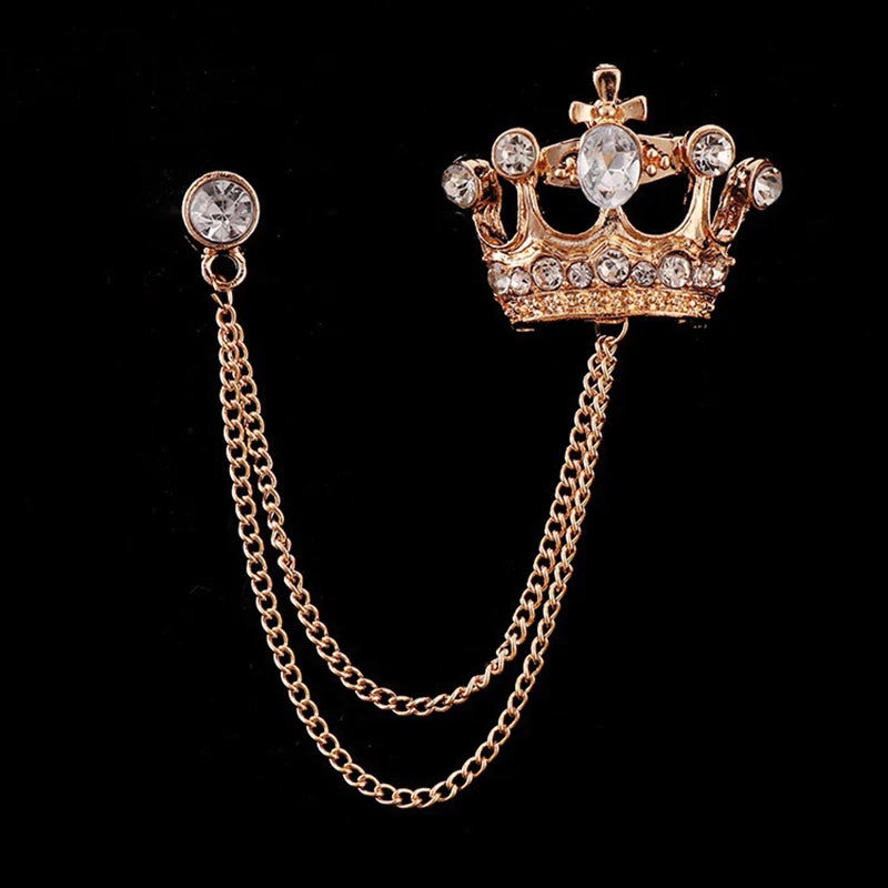 Crown Chain Brooch Vintage Tassel Crystal Brooch Temperament Rhinestone Lapel For Women Dress Mens Shirt Suit Set Collar Jewelry