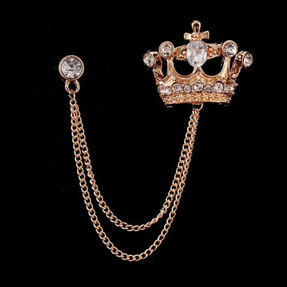Crown Chain Brooch Vintage Tassel Crystal Brooch Temperament Rhinestone Lapel For Women Dress Mens Shirt Suit Set Collar Jewelry