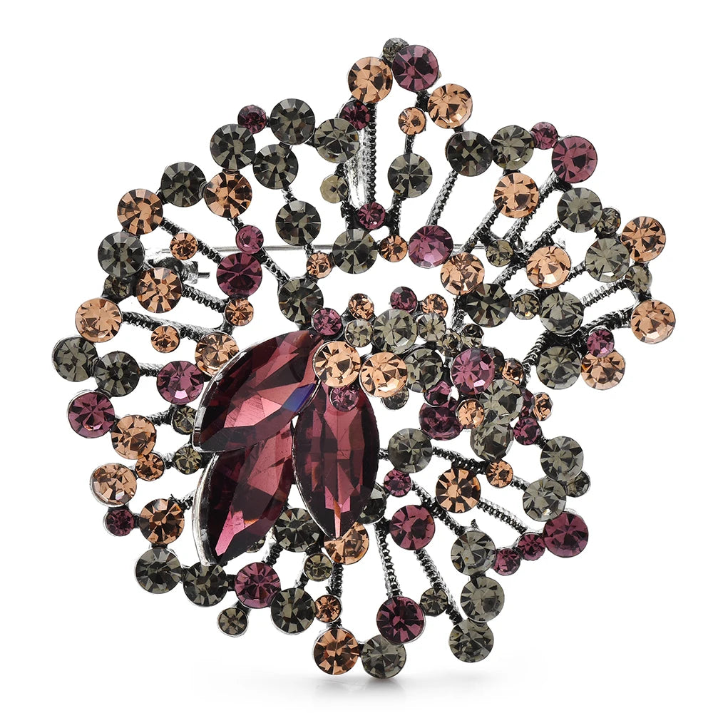 Wuli&baby Luxury Crystal Flower Brooches For Women Unisex Beautiful 3-color Rhinestone Plants Party Office Brooch Pins Gifts