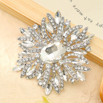 SKEDS Full Crystal Shining Boutique Flower Brooch Badges For Women Exaggerated Exquisite Decoration Pin Accessories